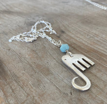 Fork Elephant Necklace with Aqua Faceted Bead - #5334