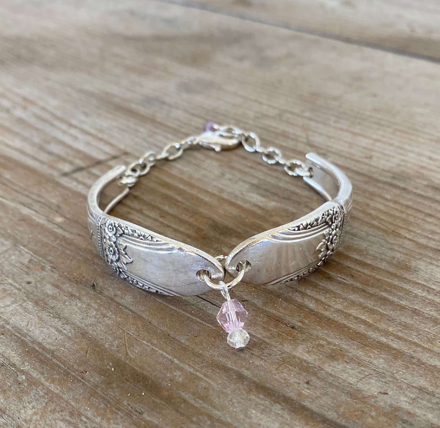 Spoon link bracelet made from upcycled FIRST LOVE vintage silverware pattern