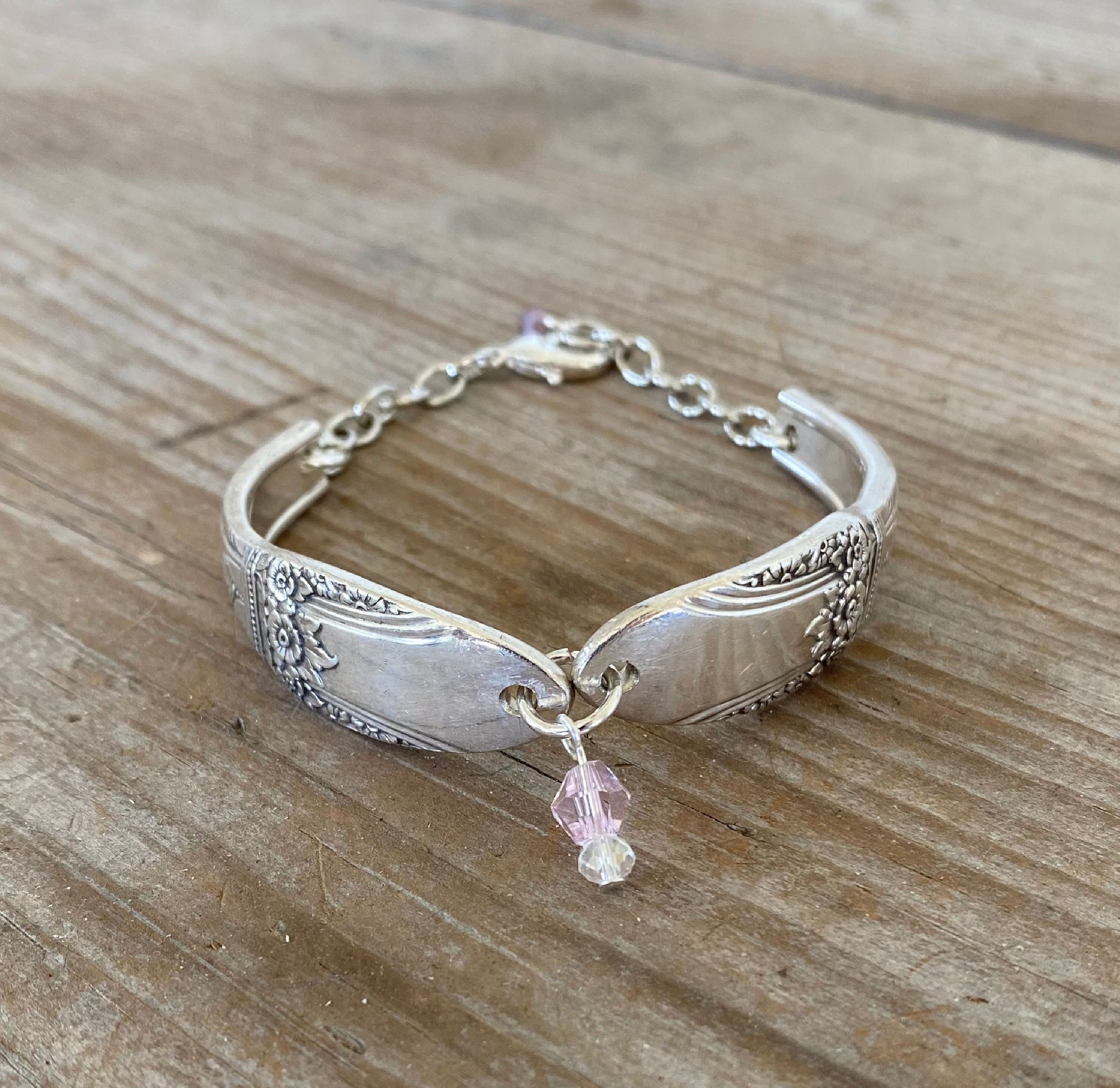 Spoon link bracelet made from upcycled FIRST LOVE vintage silverware pattern