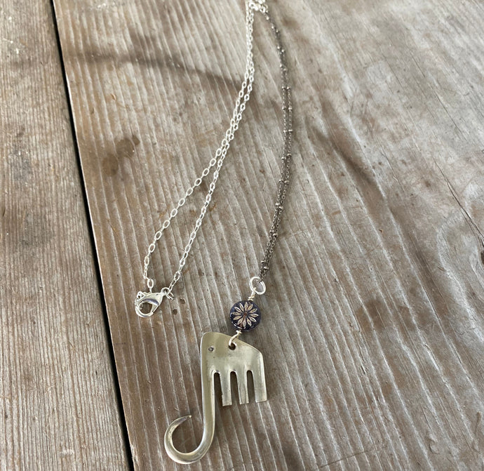 Fork Elephant Necklace with Patchwork Chain