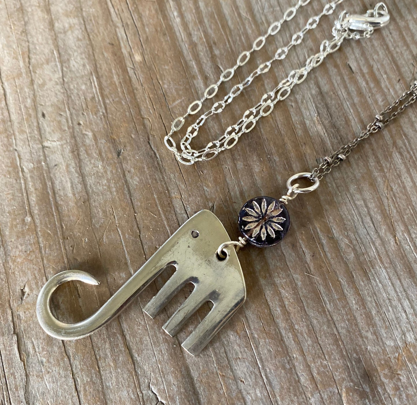 Fork Elephant Necklace with Patchwork Chain