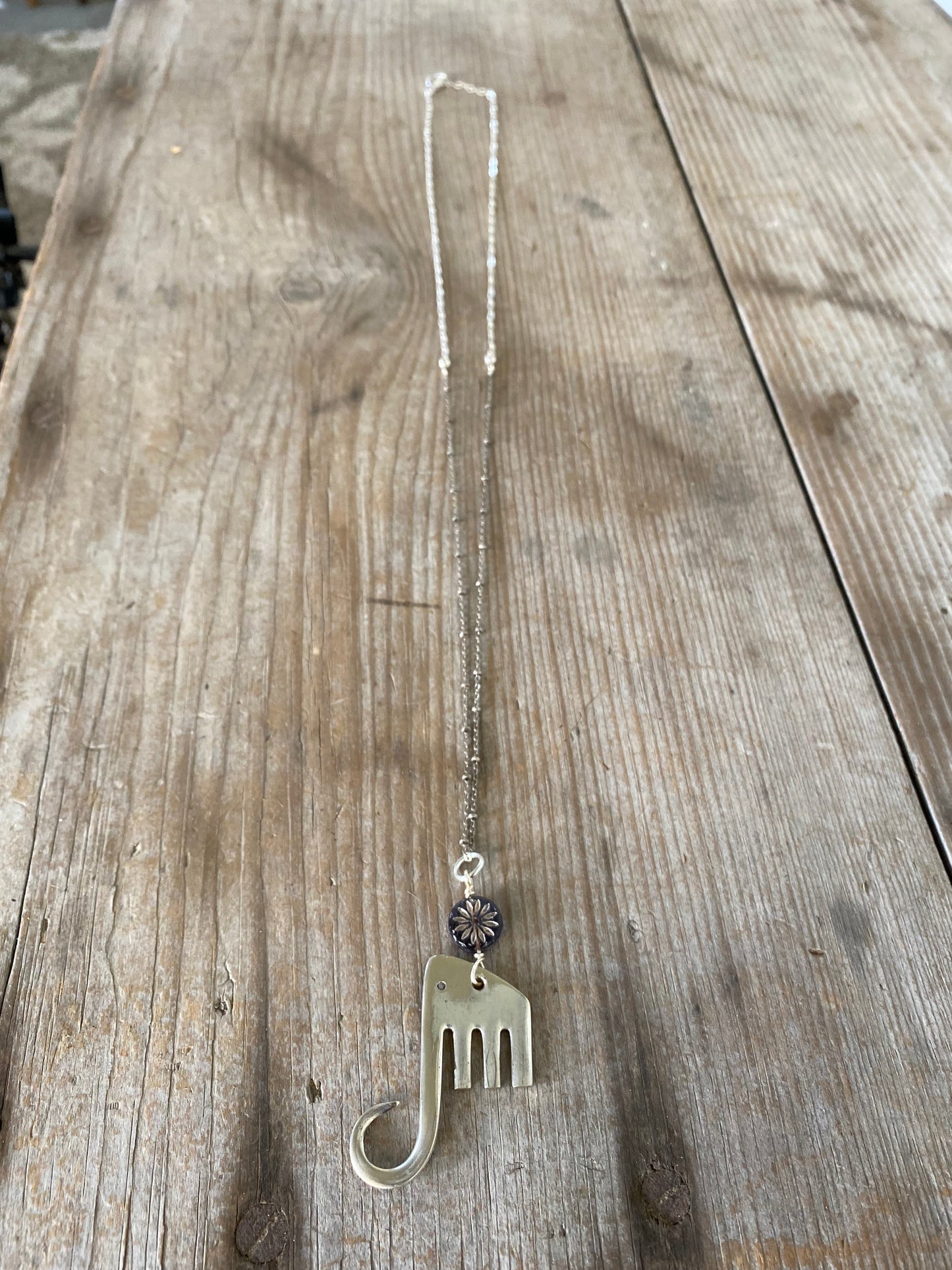 Fork Elephant Necklace with Patchwork Chain