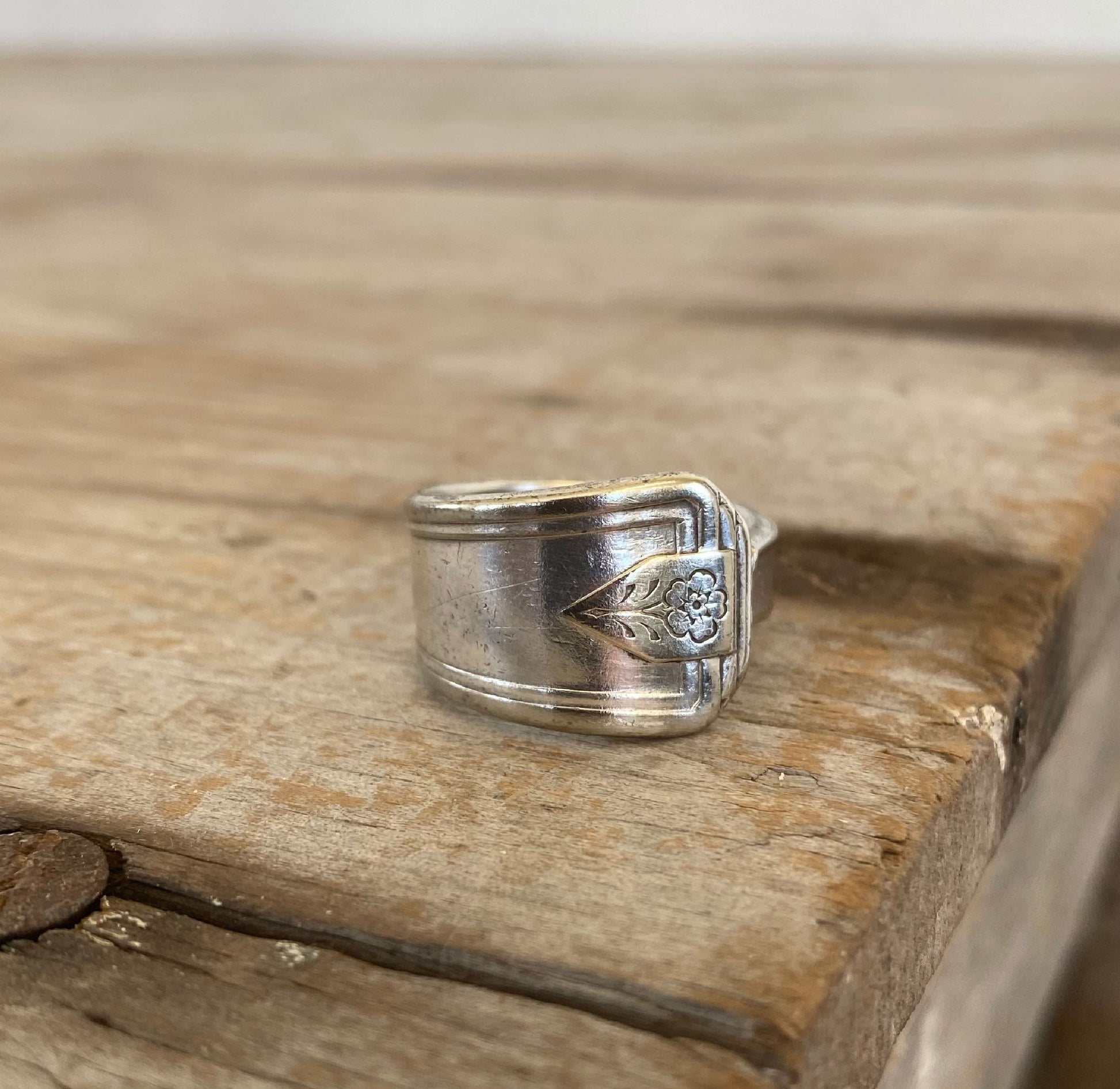 spoon ring made from upcycled vintage silverware - handmade artisan jewelry
