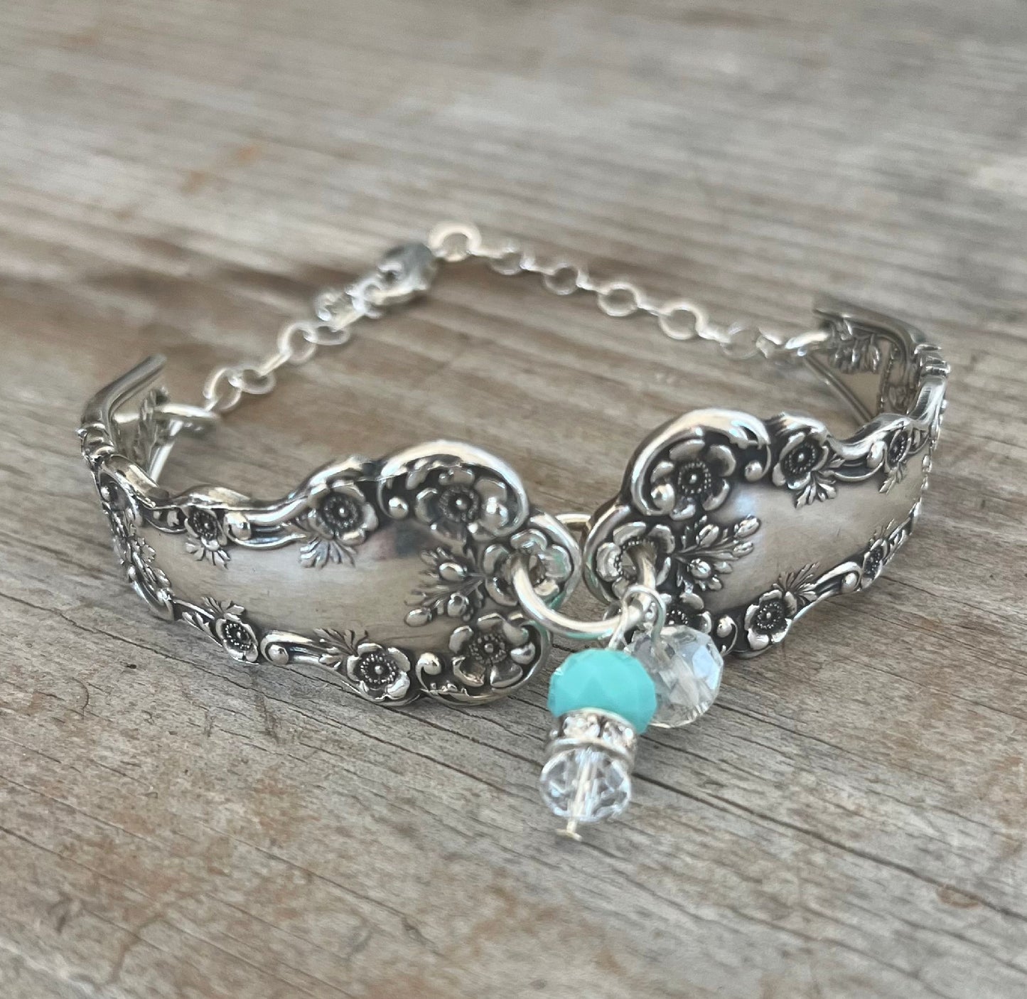 Sterling silver spoon link bracelet made from upcycled Gorham Buttercup pattern silverware