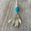 Backside of handcrafted feathery spoon pendant with stone accents - unique upcycled vintage silverware artisan necklace