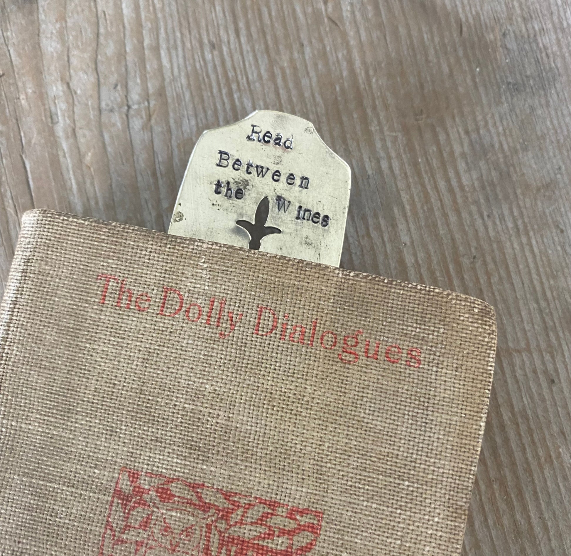 Upcycled vintage fork bookmark hand-stamped READ BETWEEN THE WINES - gift for book and wine lovers