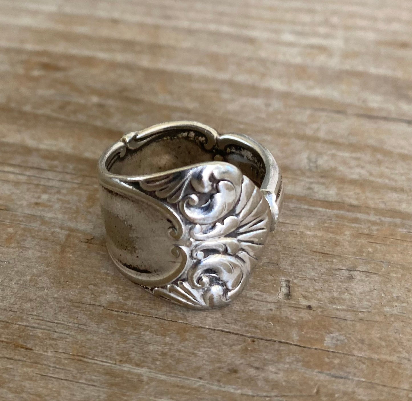 Detailed view of Hand made upcycled silverware spoon ring Ardsley Size 9