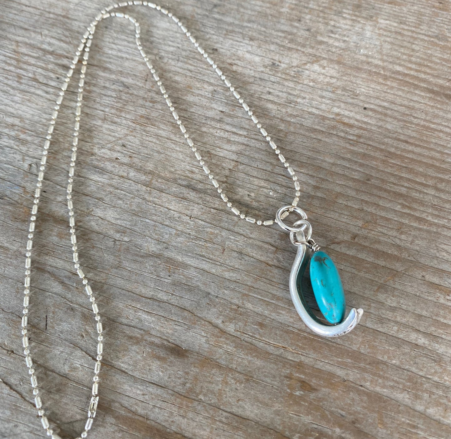 SALE Silverware Handle Necklace with Swiveling Turquoise Colored Stone