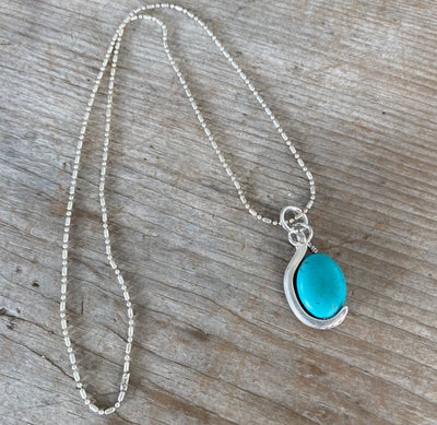SALE Silverware Handle Necklace with Swiveling Turquoise Colored Stone