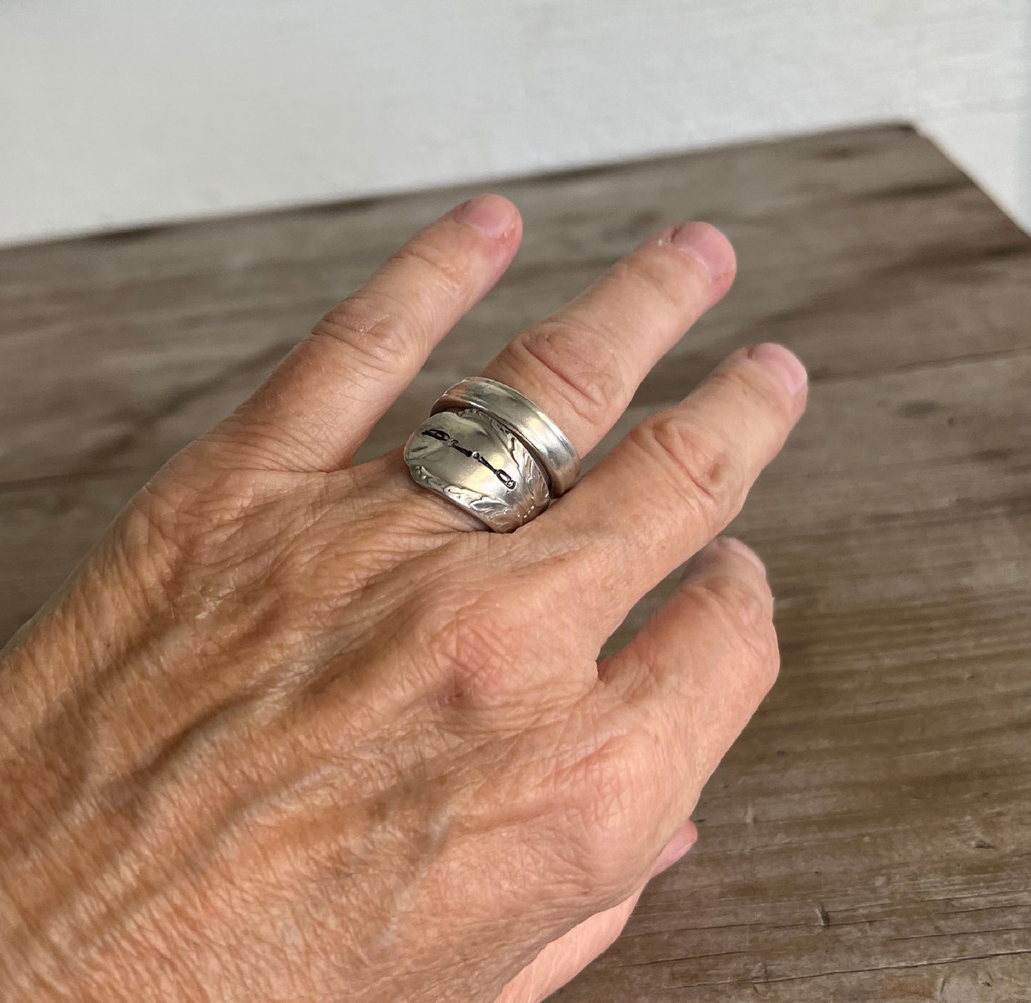 SALE Spoon Ring - Coil Wrap - Stamped BRIE - #5526