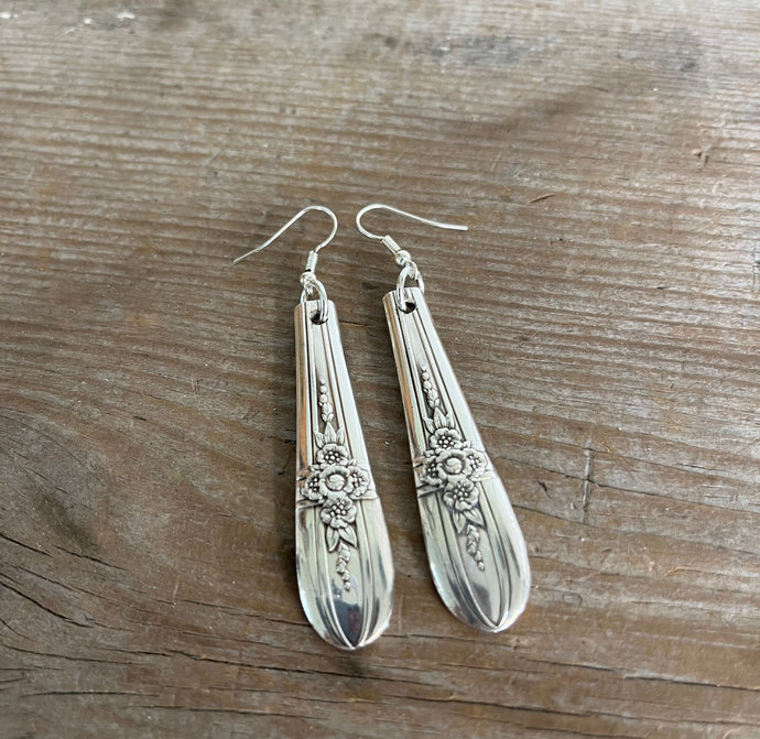 Upcycled silverware spoon earrings 1941 William Rogers Triumph pattern
