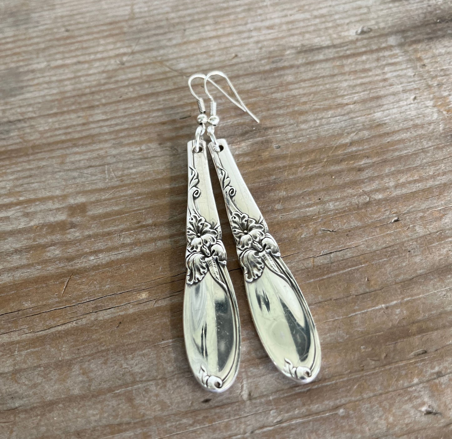 Handcrafted spoon earrings from 1950s Community Silverplate White - vintage silverware