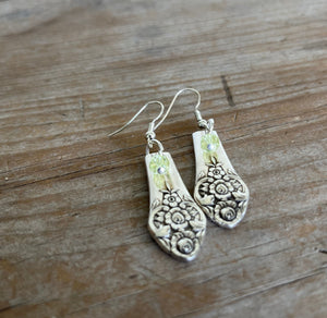 Handmade spoon earrings with green beads