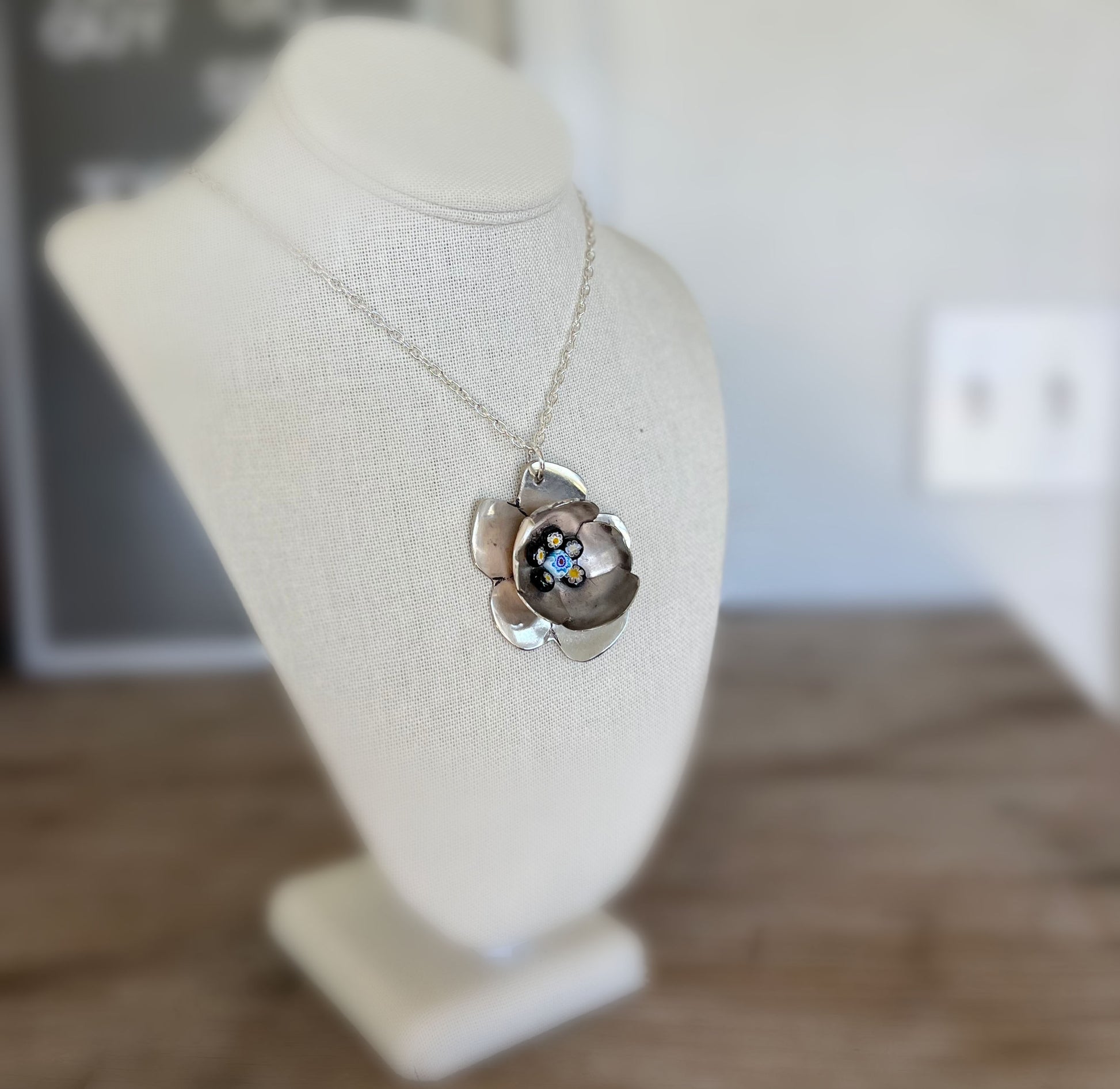 Handmade Sculptural Spoon Flower Necklace