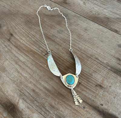 Native Wings Spoon Necklace with Stone Bead Bead on Shield- #5553