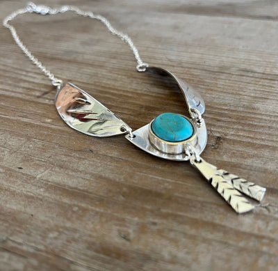 Native Wings Spoon Necklace with Stone Bead Bead on Shield- #5553