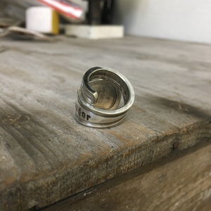 Back view of Wander hand stamped spoon ring
