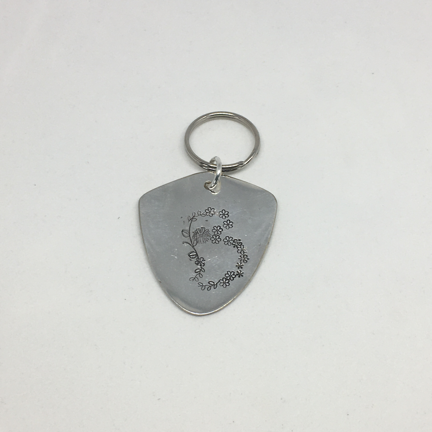 Floral Monogram Stamped Spoon Keychain "B"