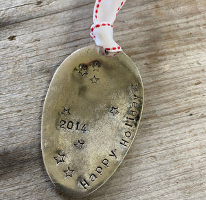 SALE - Spoon Ornament Hand Stamped 2014 - #945