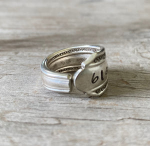 Side view of hand stamped spoon Ring