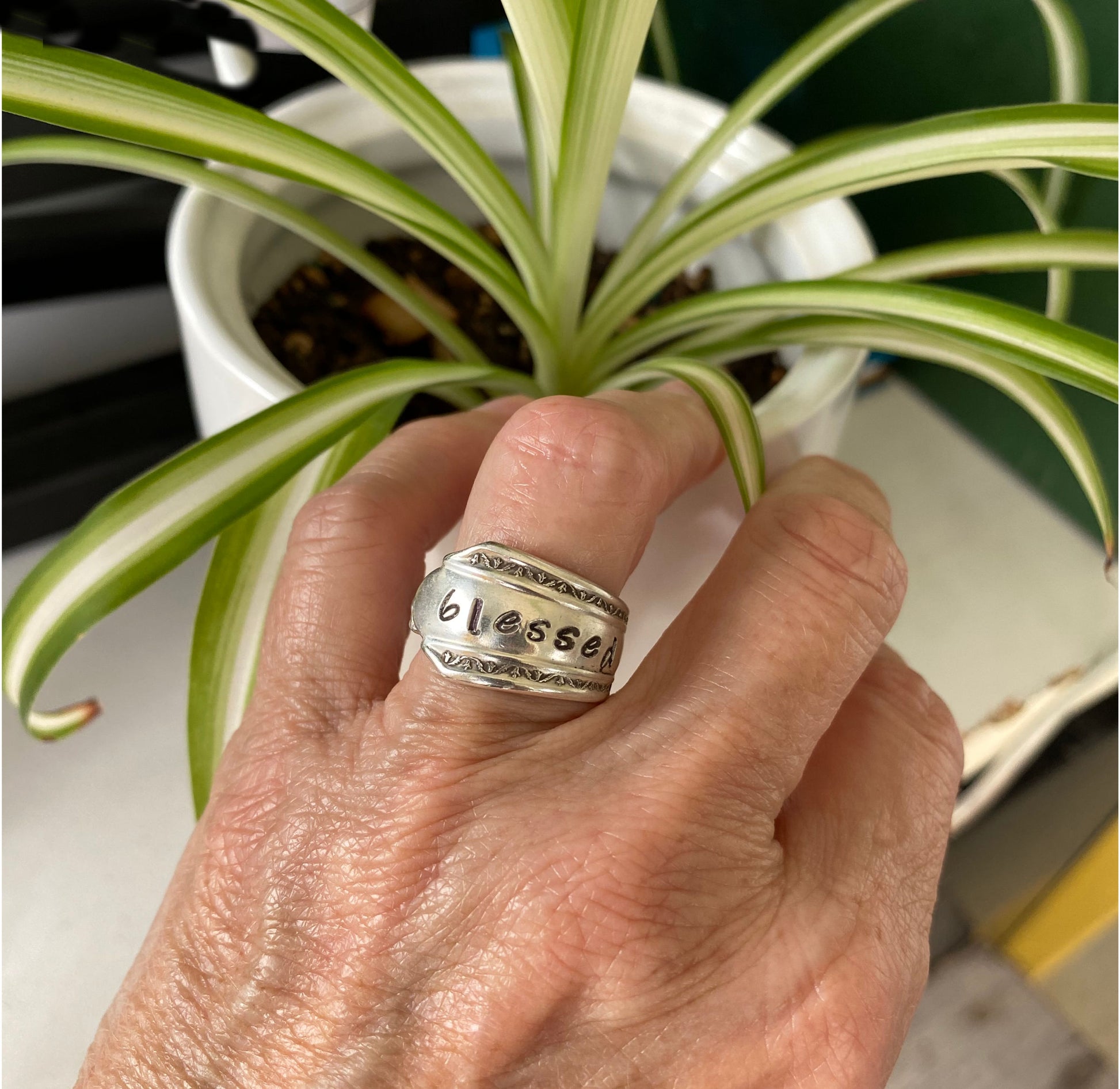 BLESSED Stamped Upcycled Spoon Ring