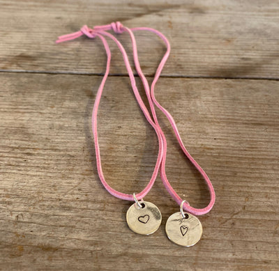 Heart Stamped Circle Pendant Spoon Necklace