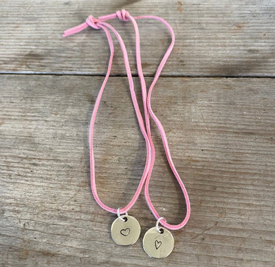 Heart Stamped Circle Pendant Spoon Necklace