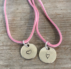 Heart Stamped Circle Pendant Spoon Necklace