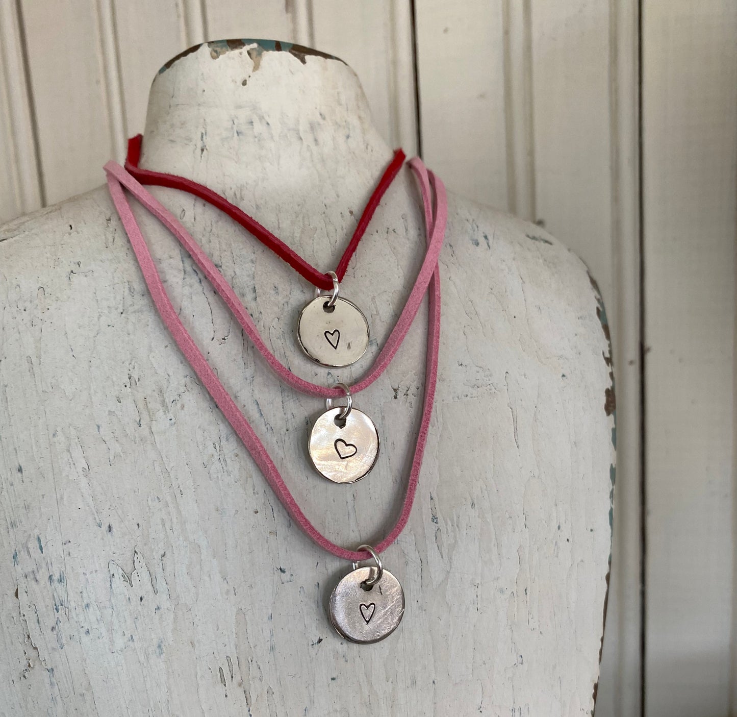 Heart Stamped Circle Pendant Spoon Necklace