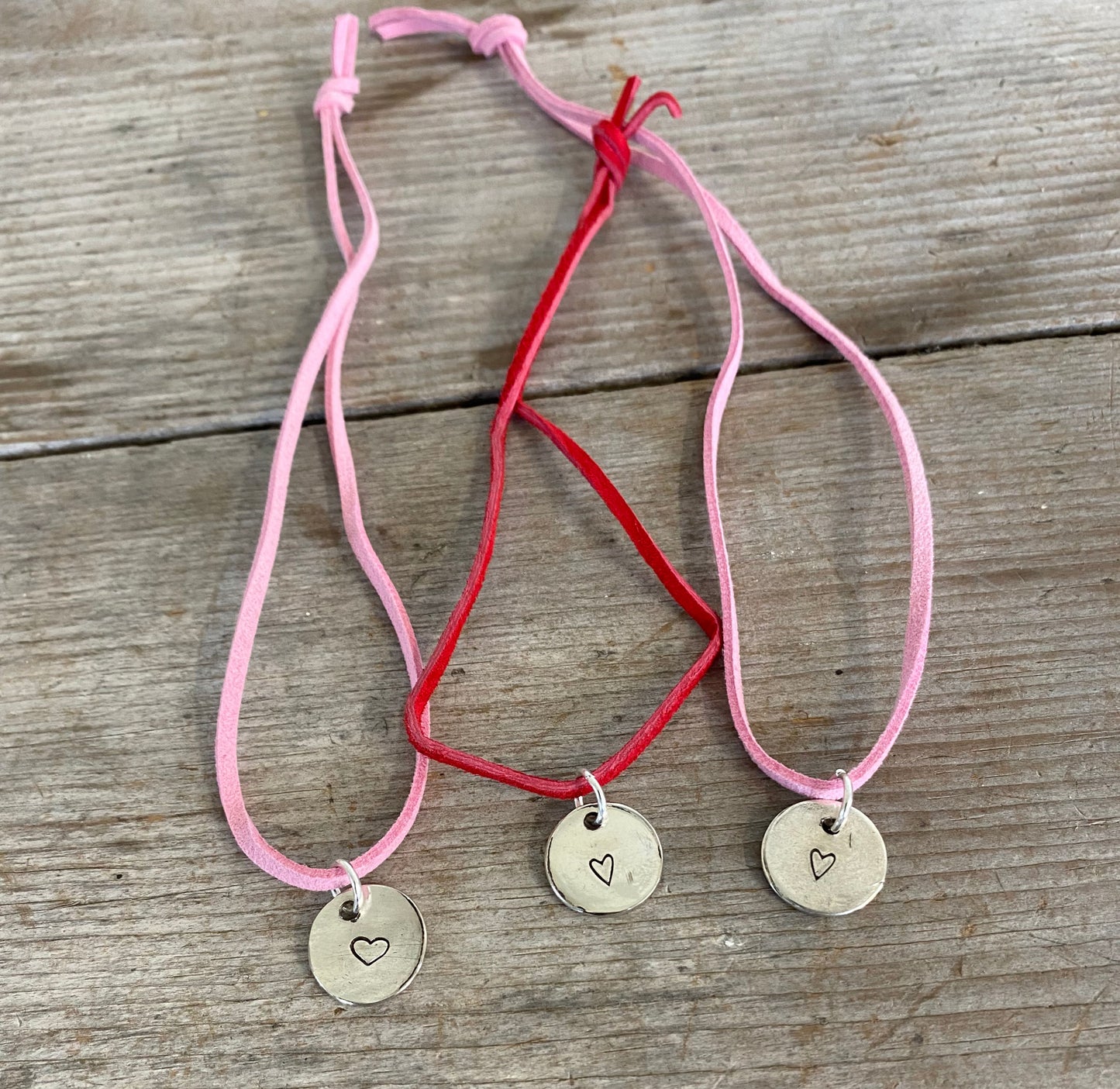 Heart Stamped Circle Pendant Spoon Necklace