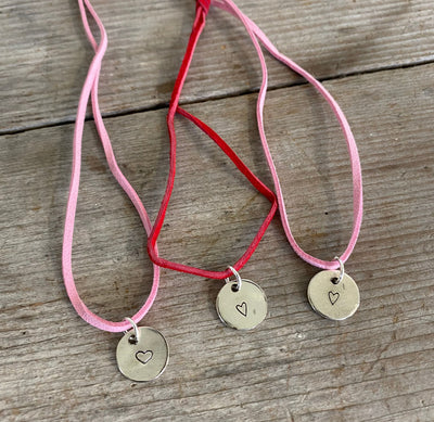 Heart Stamped Circle Pendant Spoon Necklace