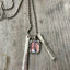 Cherish Necklace with hand-stamped silverplate spoon handle vertical bars and customizable photo frame, personalized keepsake jewelry for Mom