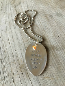 Upcycled Spoon Necklace Hand Stamped with Glass Bead