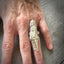 Vintage silverware statement ring on hand - Dionne Quintuplet Yvonne collectible spoon jewelry