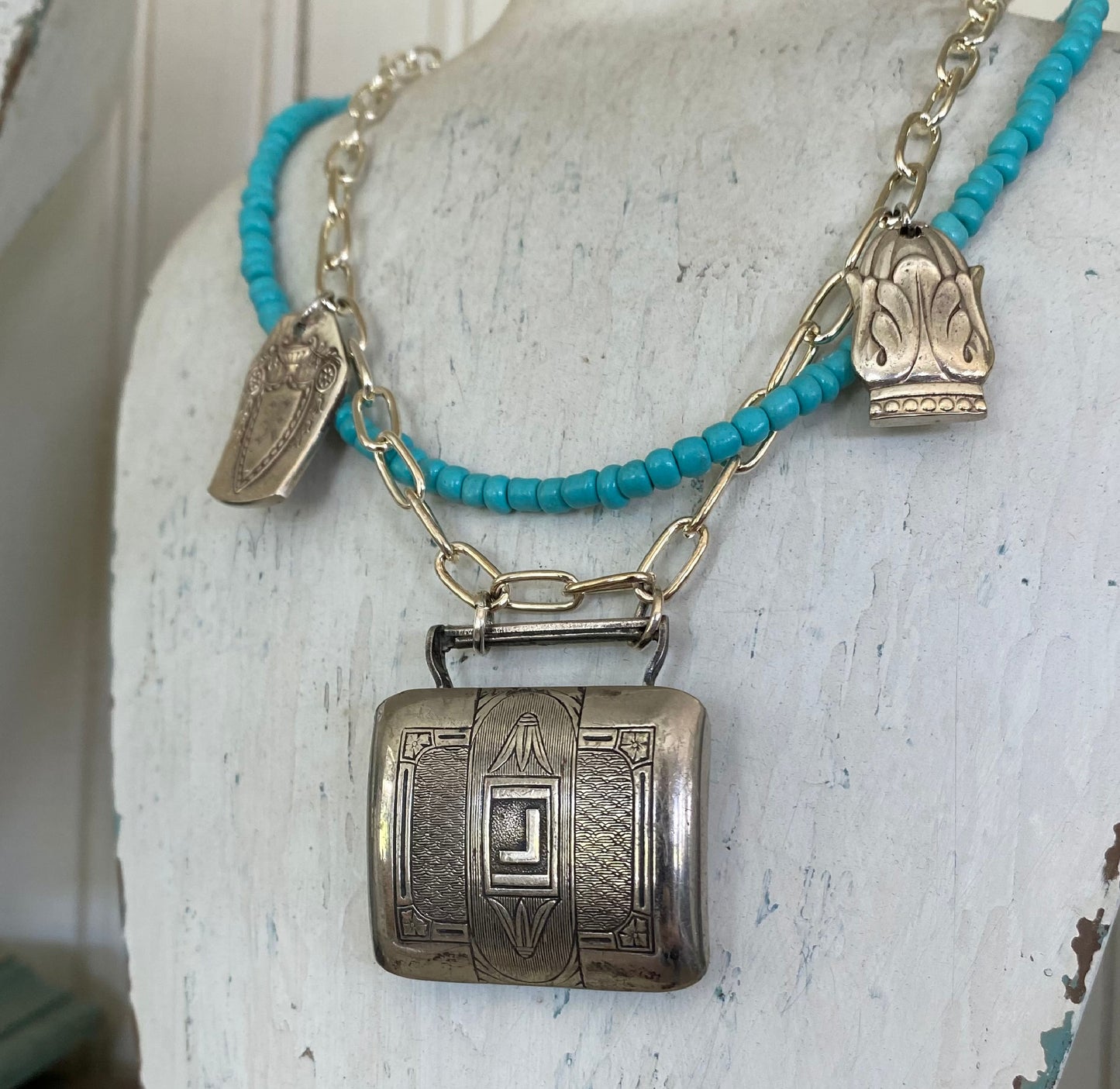 Buckles & Bits Necklace | 1920s Belt Buckle & Silverware Bits #5120