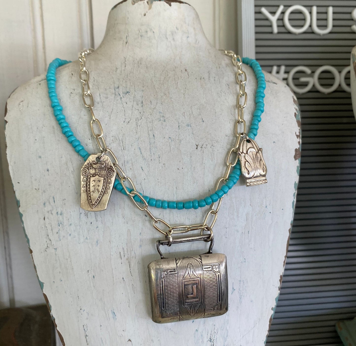 Buckles & Bits Necklace | 1920s Belt Buckle & Silverware Bits #5120