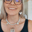Handcrafted upcycled 1920s belt buckle necklace with turquoise magnesite beads and vintage silverware bits - premium artisan jewelry