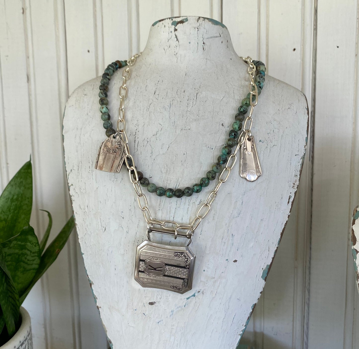 Buckles & Bits Necklace | 1920s Belt Buckle & Silverware Bits #5123