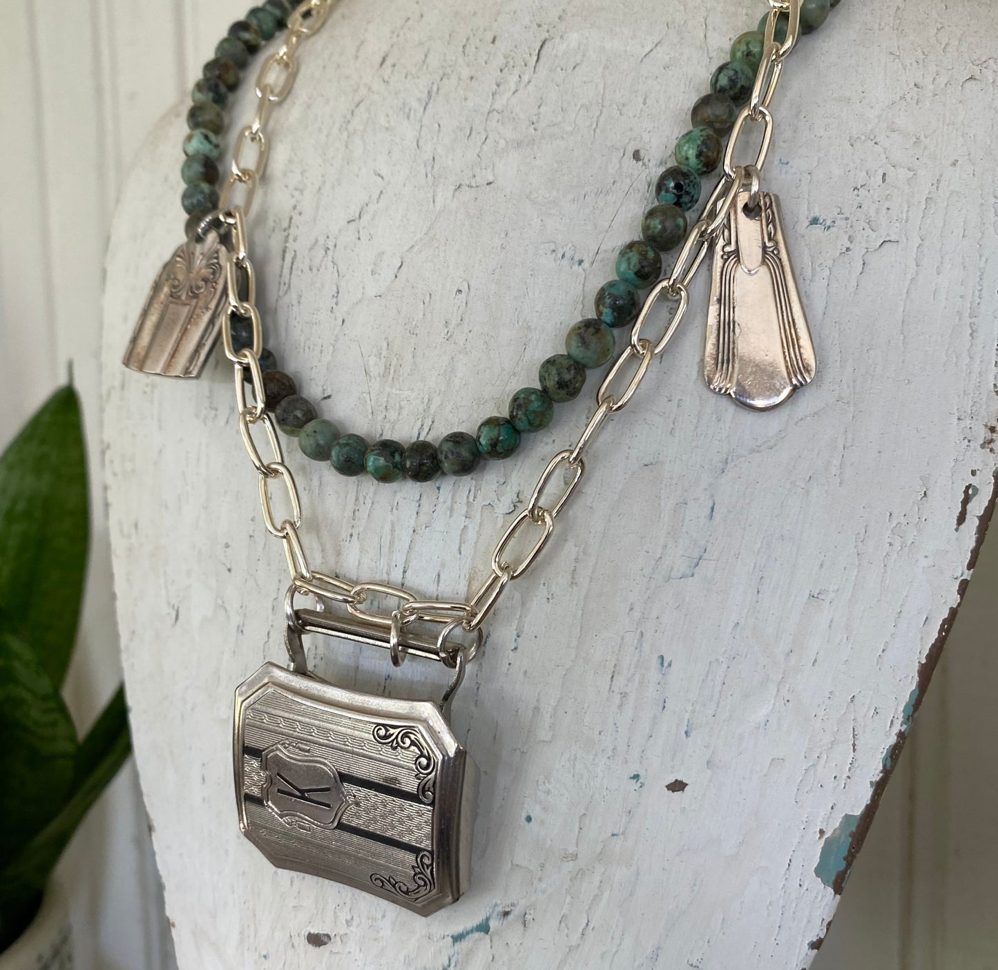 Buckles & Bits Necklace | 1920s Belt Buckle & Silverware Bits #5123