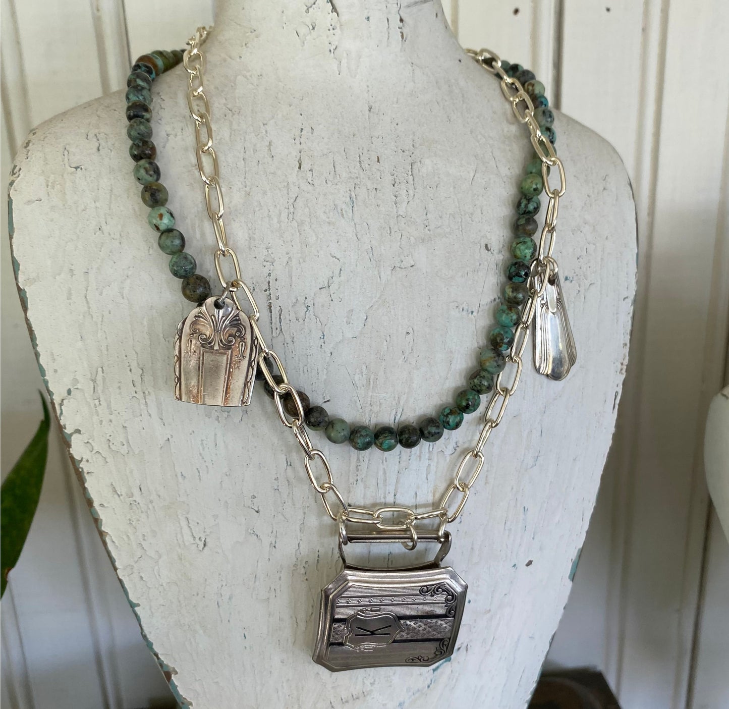 Buckles & Bits Necklace | 1920s Belt Buckle & Silverware Bits #5123