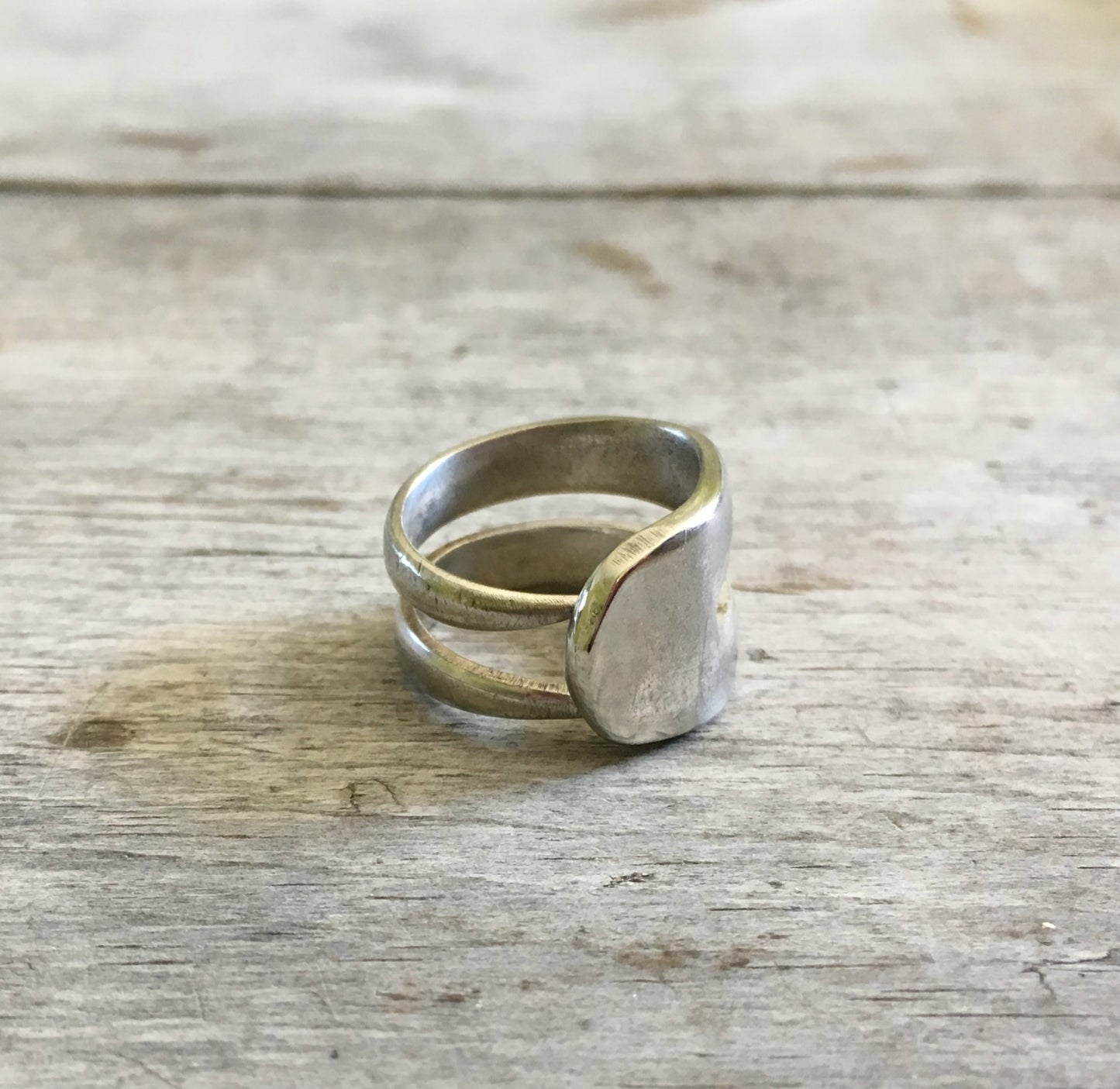 Upcycled Silver Double Fork Tine Ring Modern Aesthetic