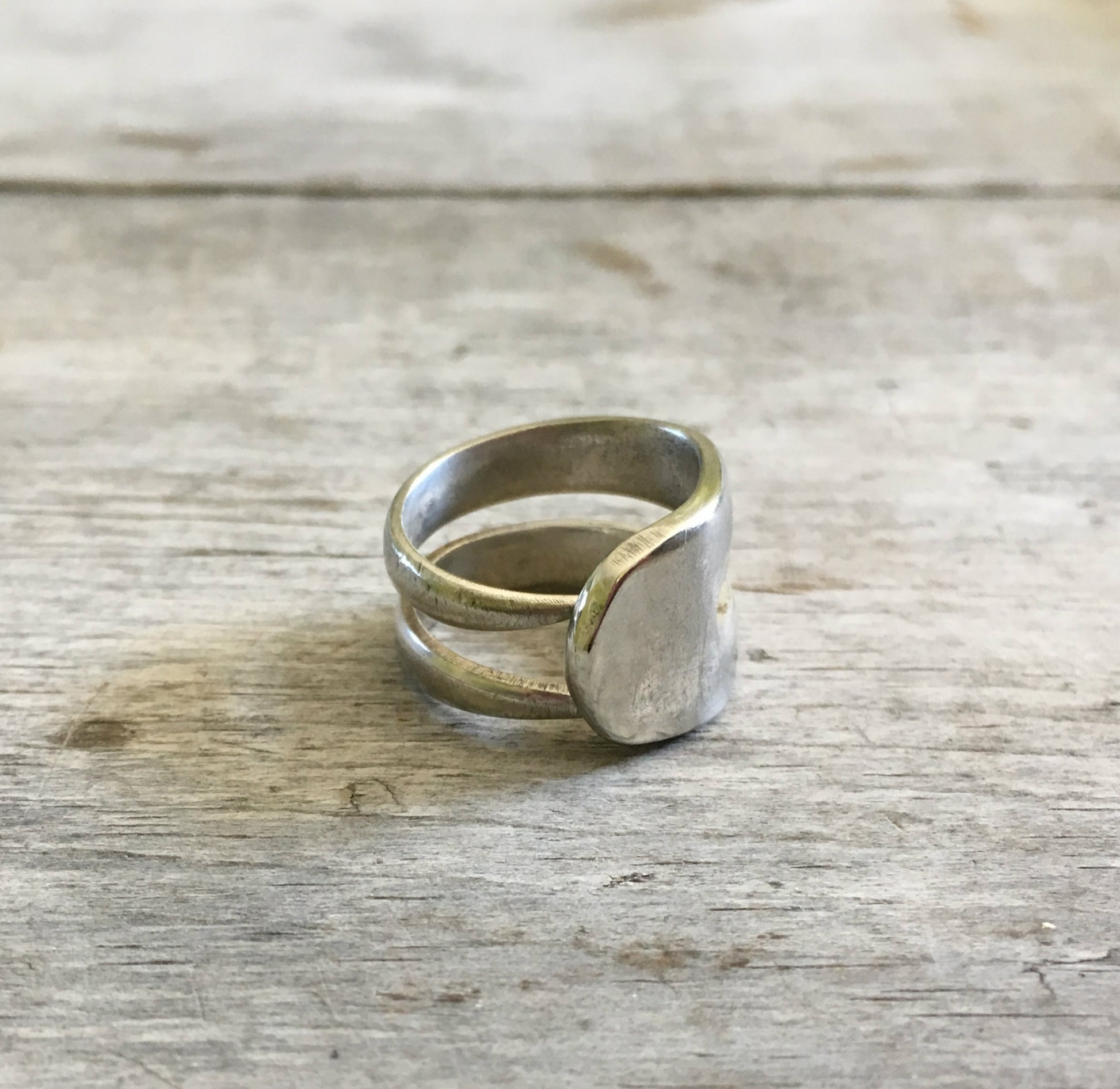 Upcycled Silver Double Fork Tine Ring Modern Aesthetic