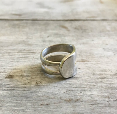 Upcycled Silver Double Fork Tine Ring Modern Aesthetic
