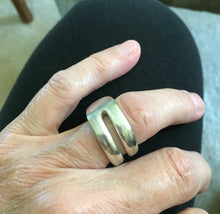 Upcycled Silver Double Fork Tine Ring Modern Aesthetic Size 7 shown on model