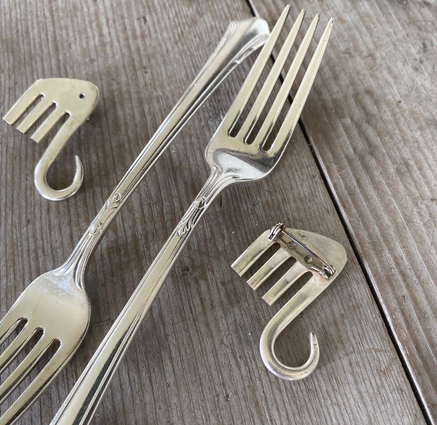 Close up of safety catch pinback on fork elephant pin brooch