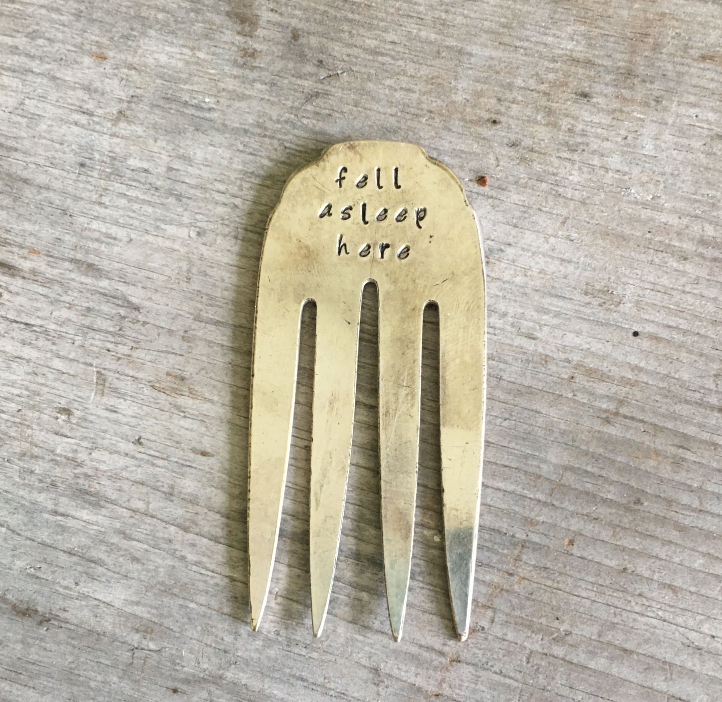 Handcrafted vintage silverplate fork bookmark stamped FELL ASLEEP HERE - unique literary gift