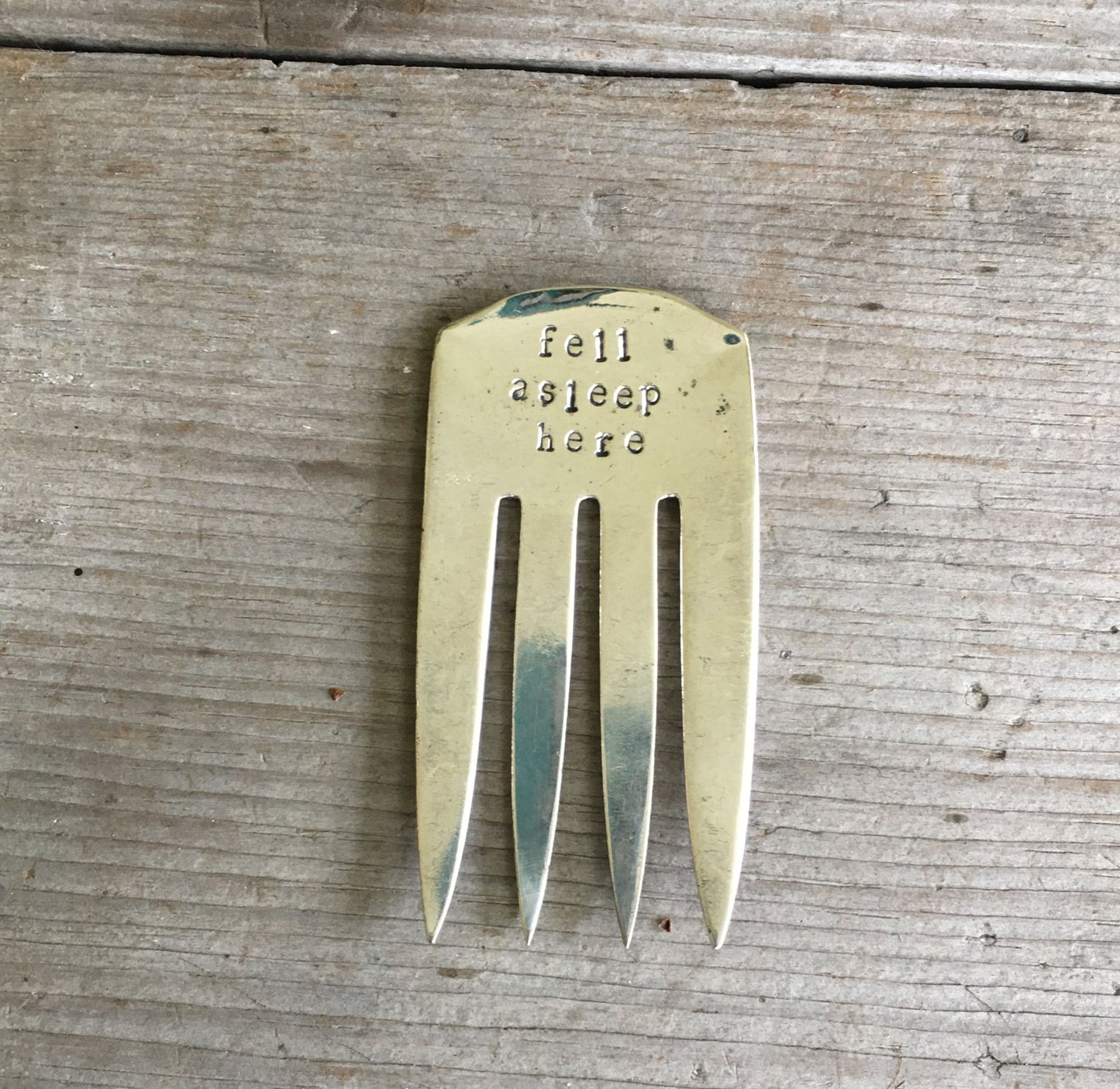 Upcycled vintage fork bookmark hand-stamped FELL ASLEEP HERE - gift for book lovers