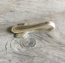 Side view of Silverware Money Clip Handstamped Love is Love  from Mayfair Pattern