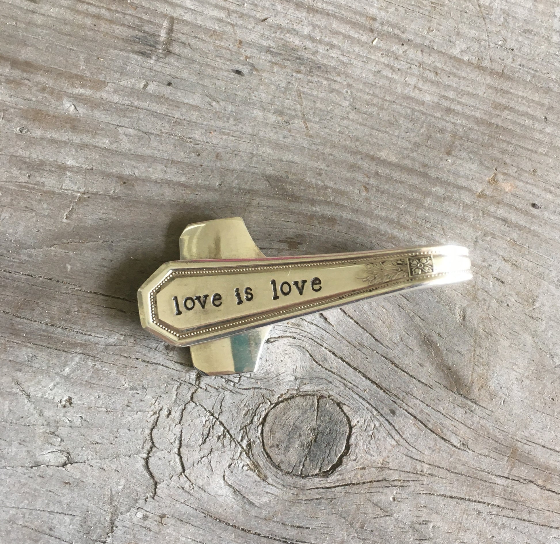 Silverware Money Clip Handstamped Love is Love 