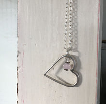 Fork Tine Floating Heart Necklace with Opaque Pink Bead